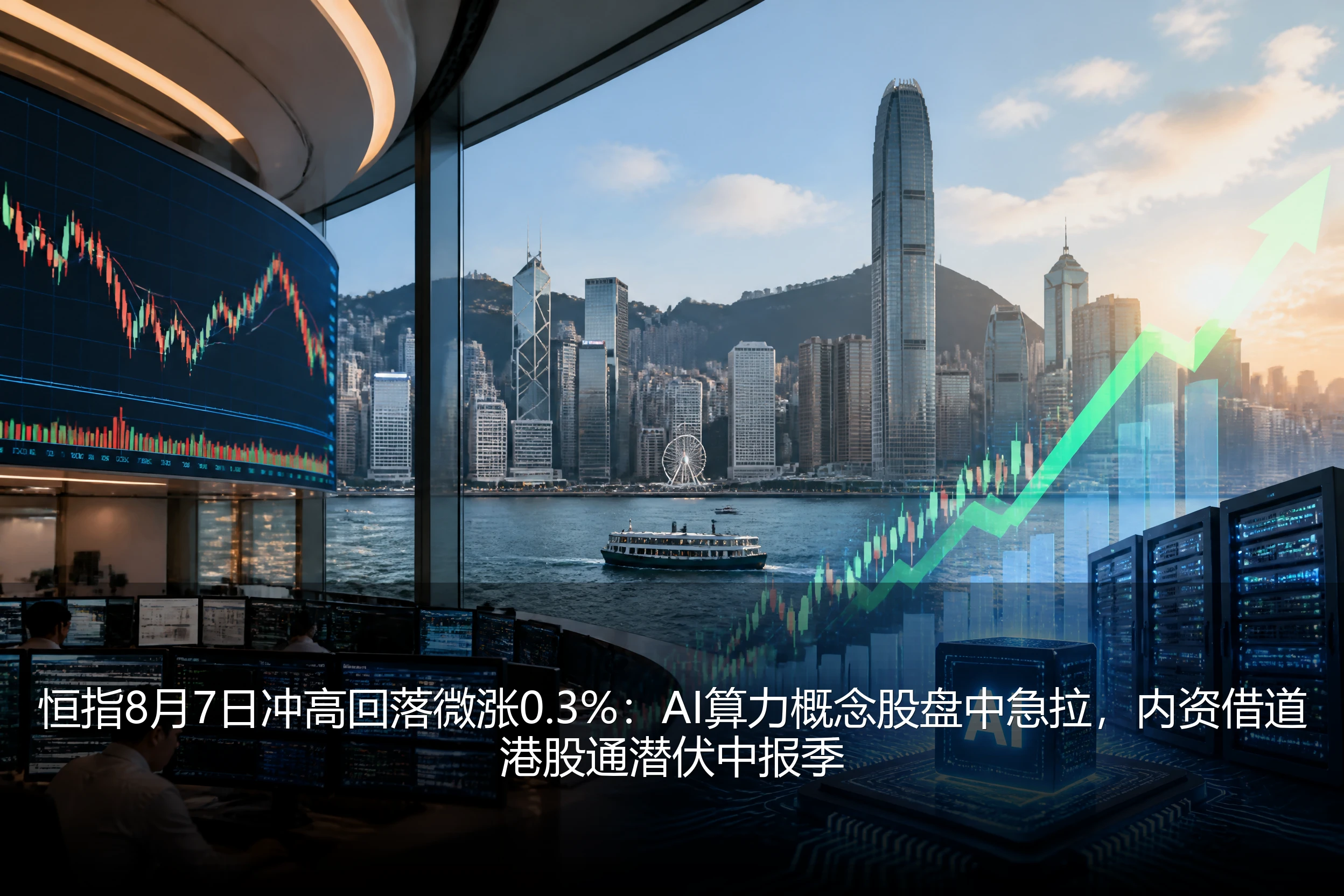 恒指8月7日冲高回落微涨0.3%:AI算力概念股盘中急拉,内资借道港股通潜伏中报季