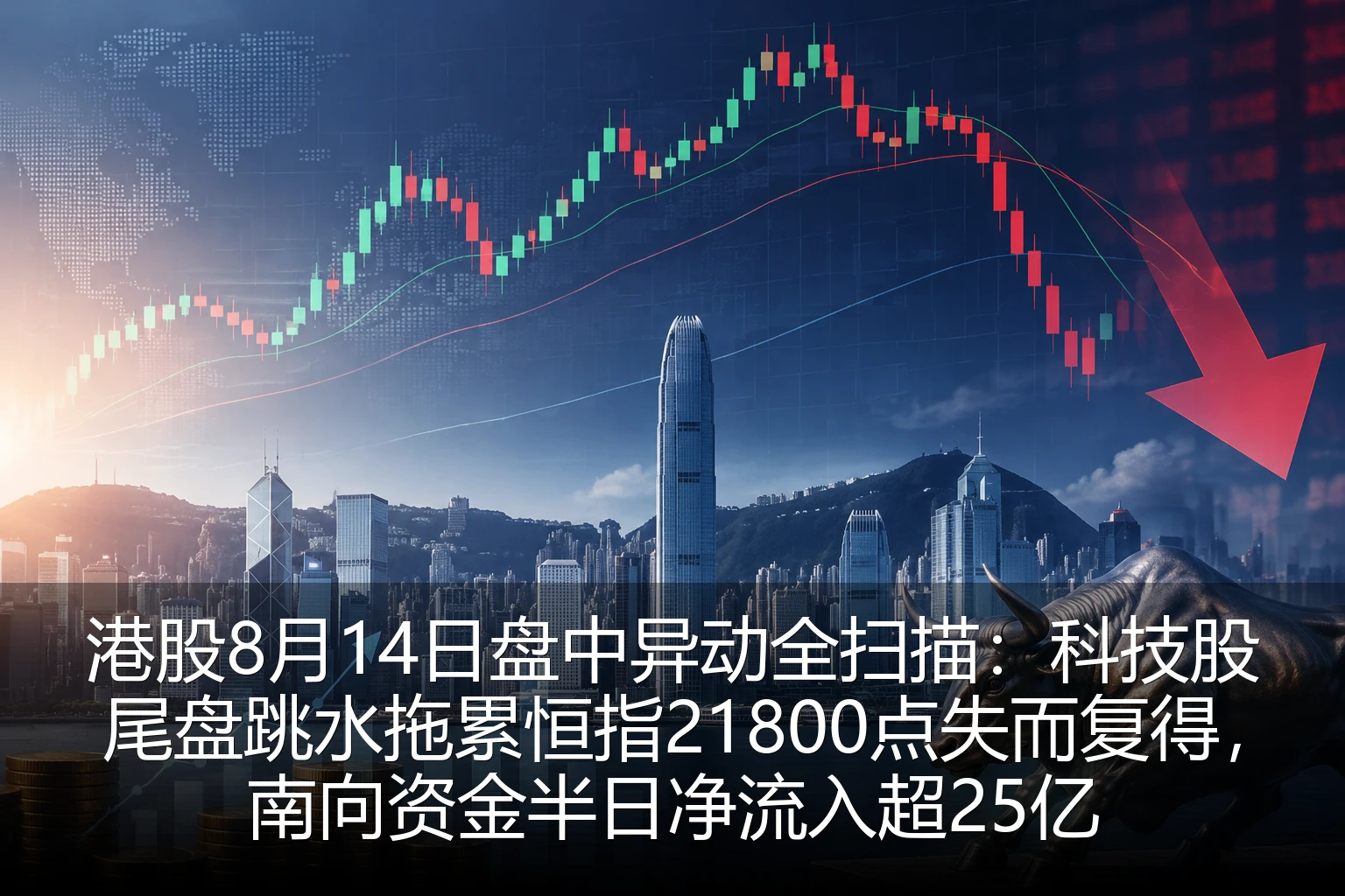 港股8月14日盘中异动全扫描:科技股尾盘跳水拖累恒指21800点失而复得,南向资金半日净流入超25亿